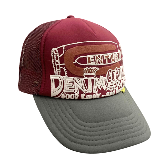 Kapital 'Century Denim Coating Service' Trucker Cap Burgundy/Grey