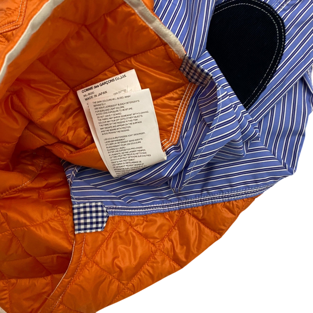 Junya Watanabe Man Quilted Ripstop Panel Striped Shirt Orange/Blue (Fits M-L)