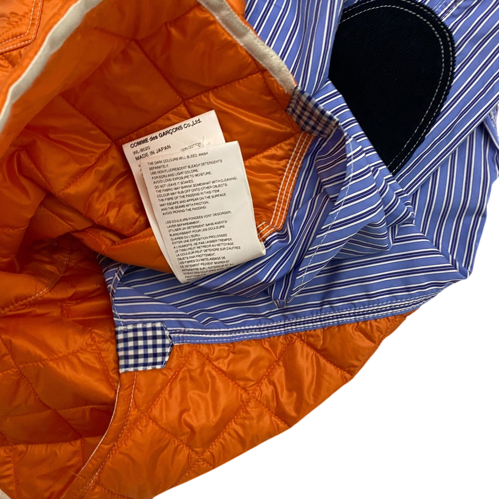 Junya Watanabe Man Quilted Ripstop Panel Striped Shirt Orange/Blue (Fits M-L)