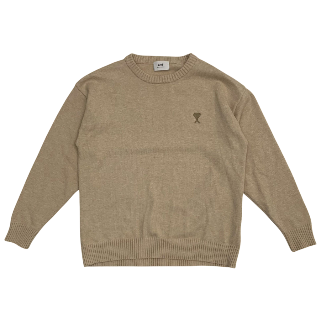 Ami Paris De Coeur Wool Blend Knit Sweatshirt Beige (Size M)