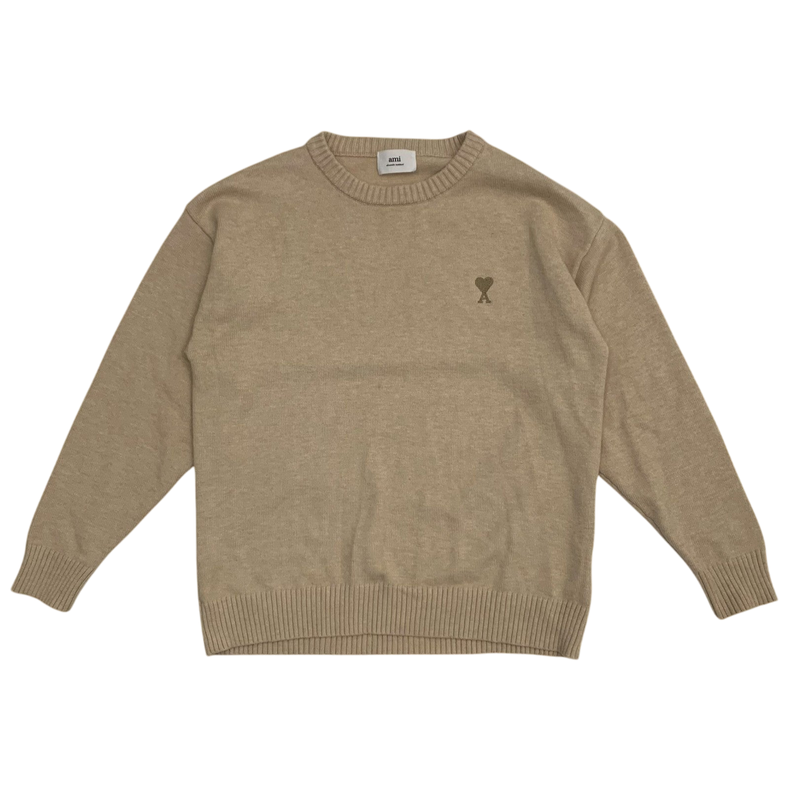 Ami Paris De Coeur Wool Blend Knit Sweatshirt Beige (Size M)