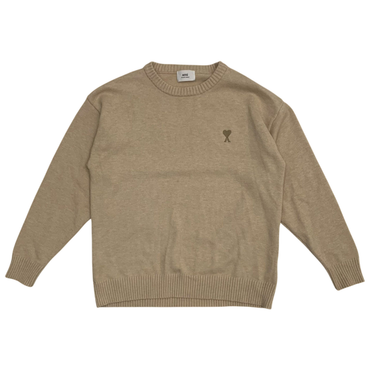 Ami Paris De Coeur Wool Blend Knit Sweatshirt Beige (Size M)