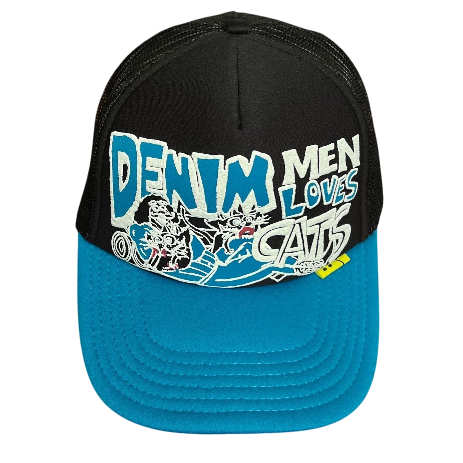 Kapital ‘Denim Men Love Cats’ Trucker Cap Black / Blue