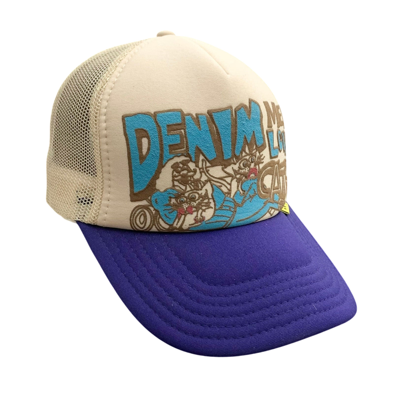 Kapital ‘Denim Men Love Cats’ Trucker Cap Beige / Purple