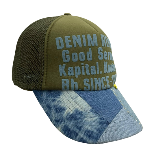 Kapital 'Denim Repair Service' Denim Reconstruction Trucker Cap Dark Green/Blue