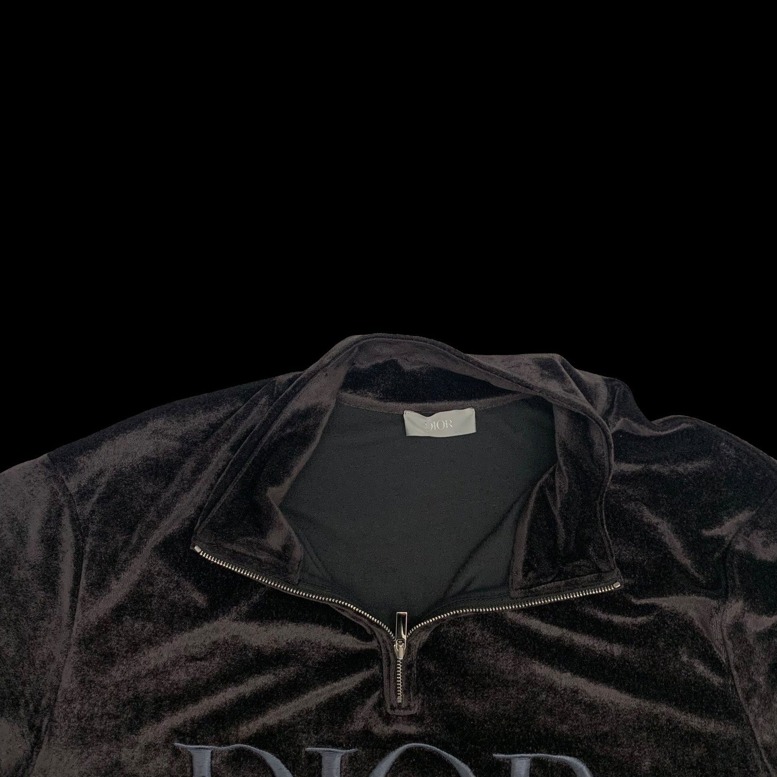 Dior by Kim Jones AW19 Half Zip Velvet T-Shirt Black (Fits L-XL)