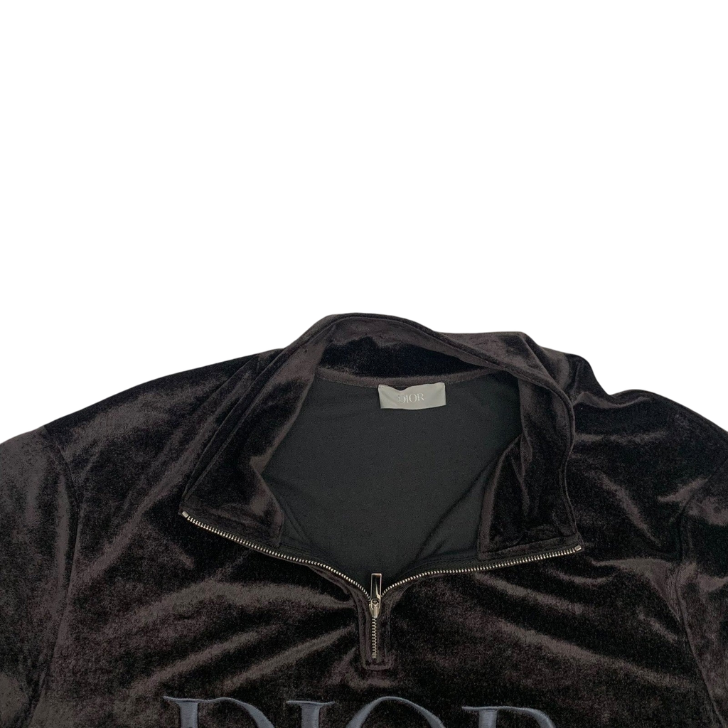 Dior by Kim Jones AW19 Half Zip Velvet T-Shirt Black (Fits L-XL)