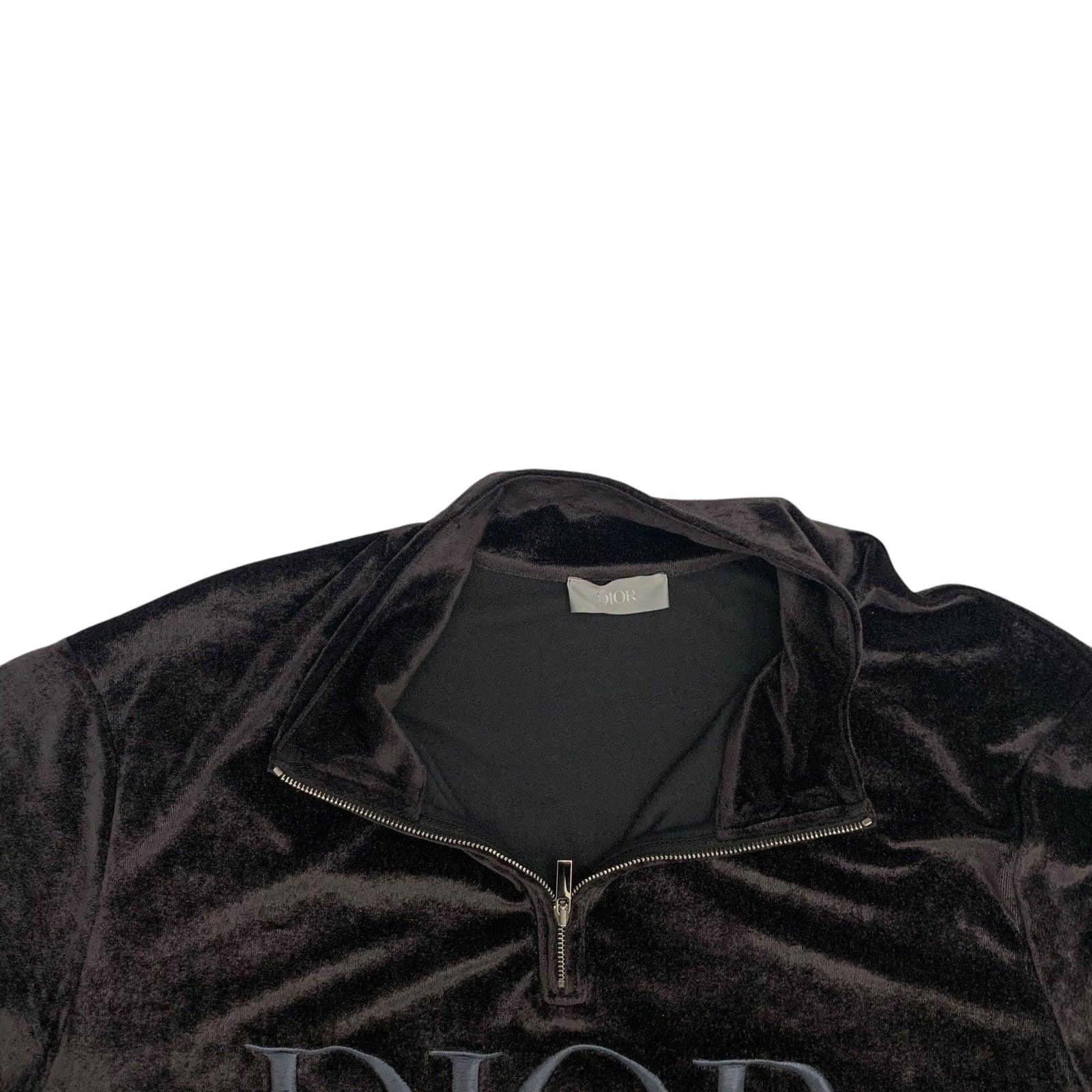 Dior by Kim Jones AW19 Half Zip Velvet T-Shirt Black (Fits L-XL)