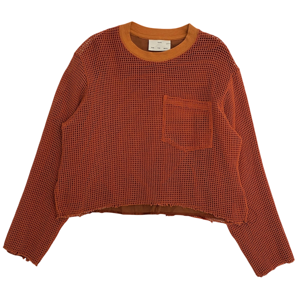 Song For The Mute Double-Layered Raw Hem Mesh Sweater Orange (Fits M)
