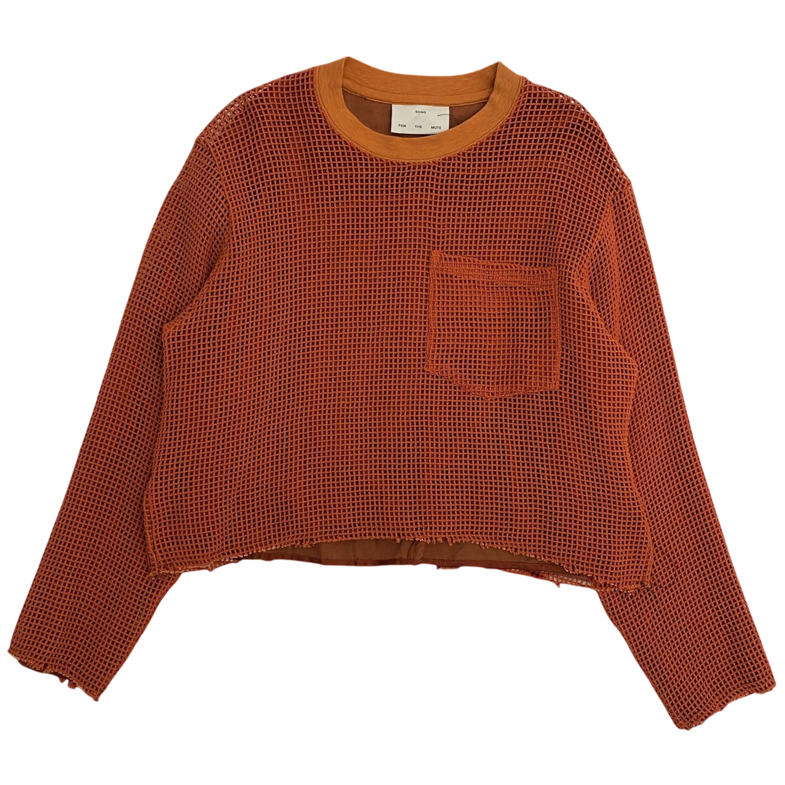 Song For The Mute Double-Layered Raw Hem Mesh Sweater Orange (Fits M)