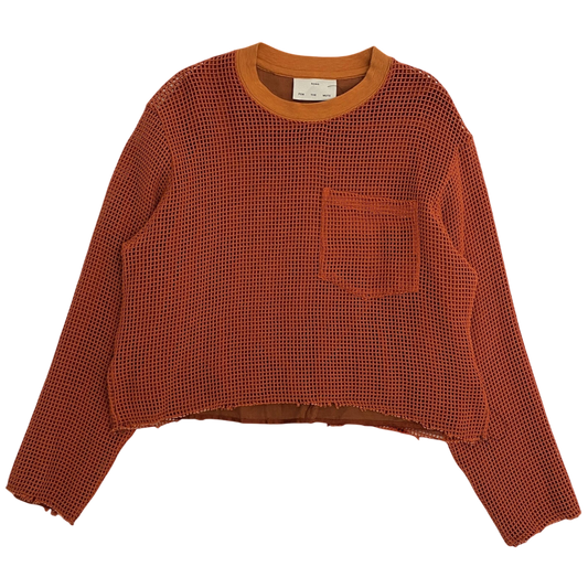 Song For The Mute Double-Layered Raw Hem Mesh Sweater Orange (Fits M)