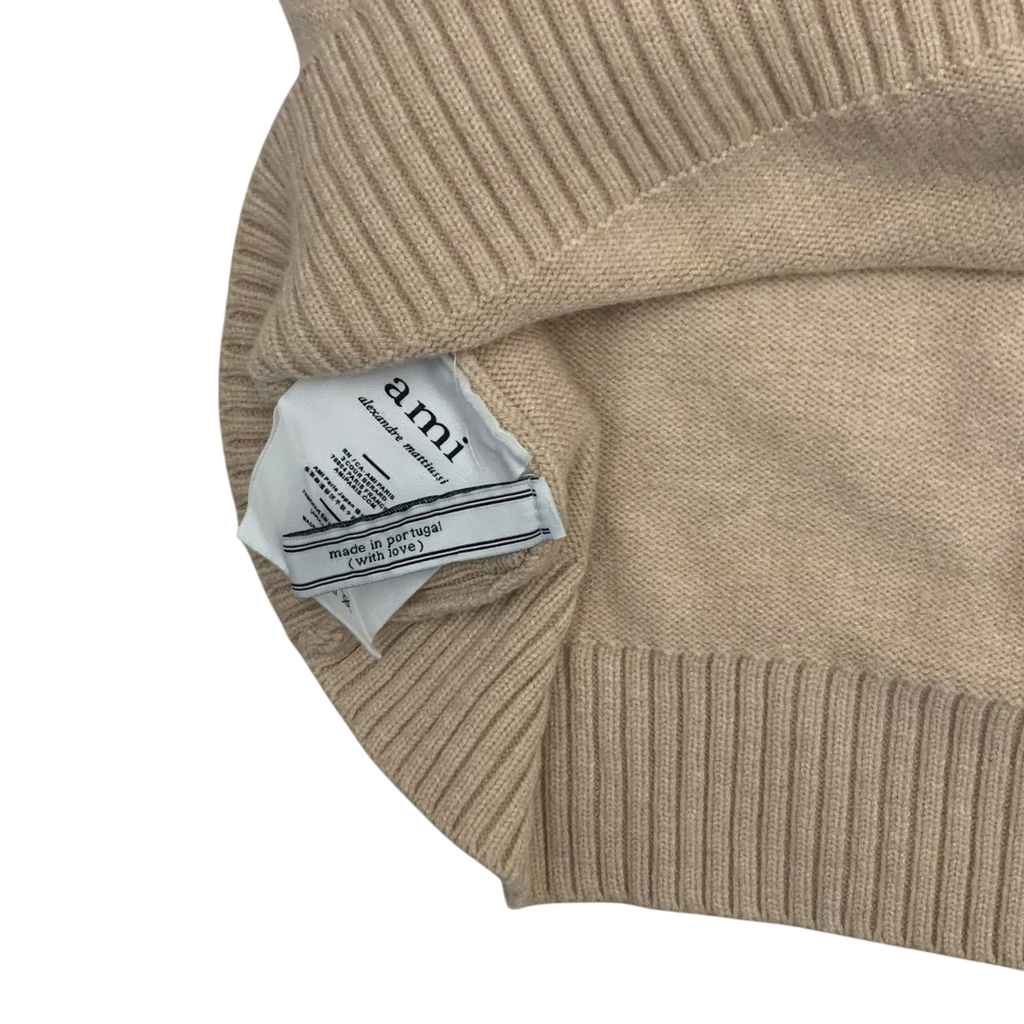 Ami Paris De Coeur Wool Blend Knit Sweatshirt Beige (Size M)