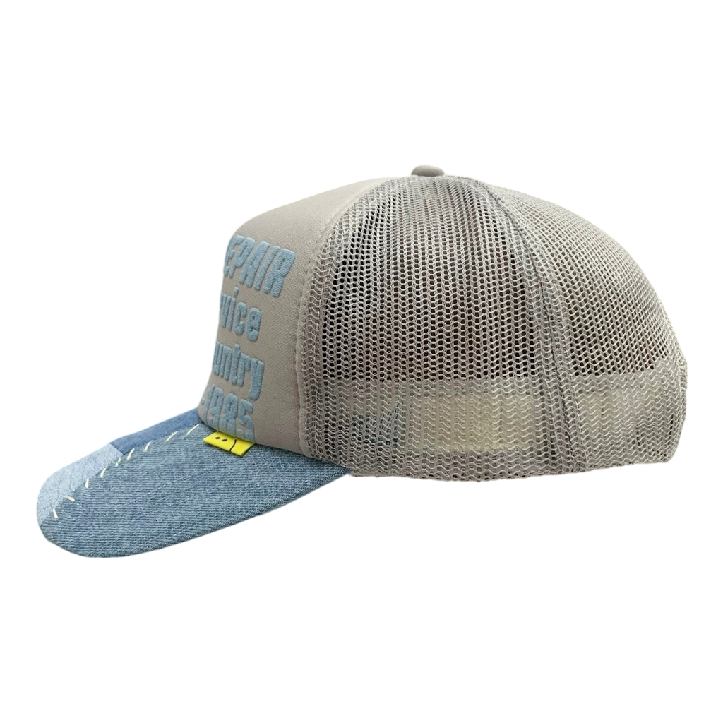 Kapital ‘Denim Repair Service’ Denim Reconstruction Trucker Cap Grey/Blue