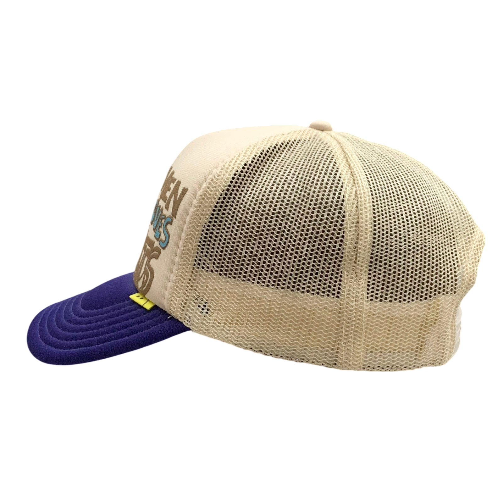 Kapital ‘Denim Men Love Cats’ Trucker Cap Beige / Purple