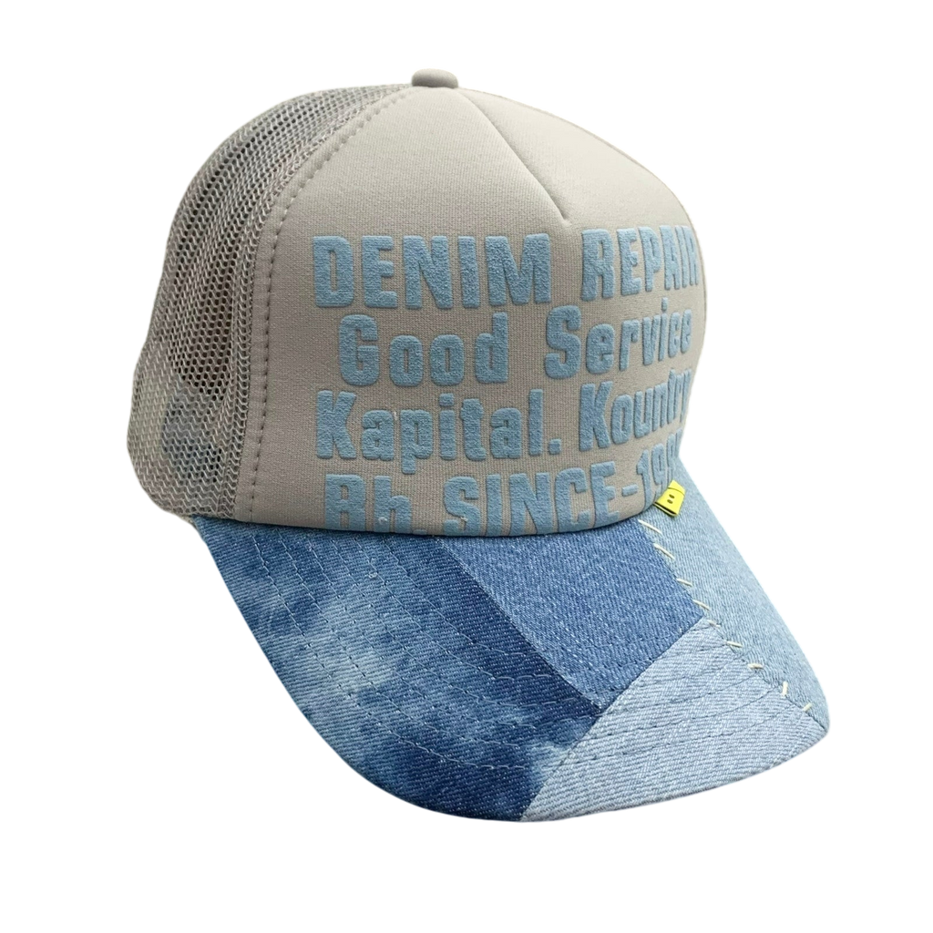 Kapital ‘Denim Repair Service’ Denim Reconstruction Trucker Cap Grey/Blue
