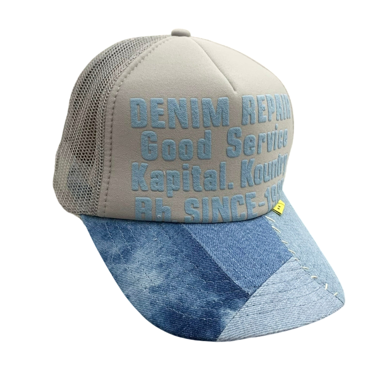 Kapital ‘Denim Repair Service’ Denim Reconstruction Trucker Cap Grey/Blue