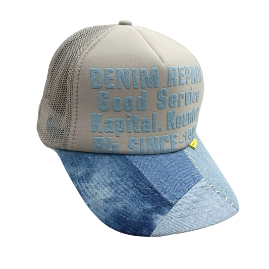 Kapital ‘Denim Repair Service’ Denim Reconstruction Trucker Cap Grey/Blue