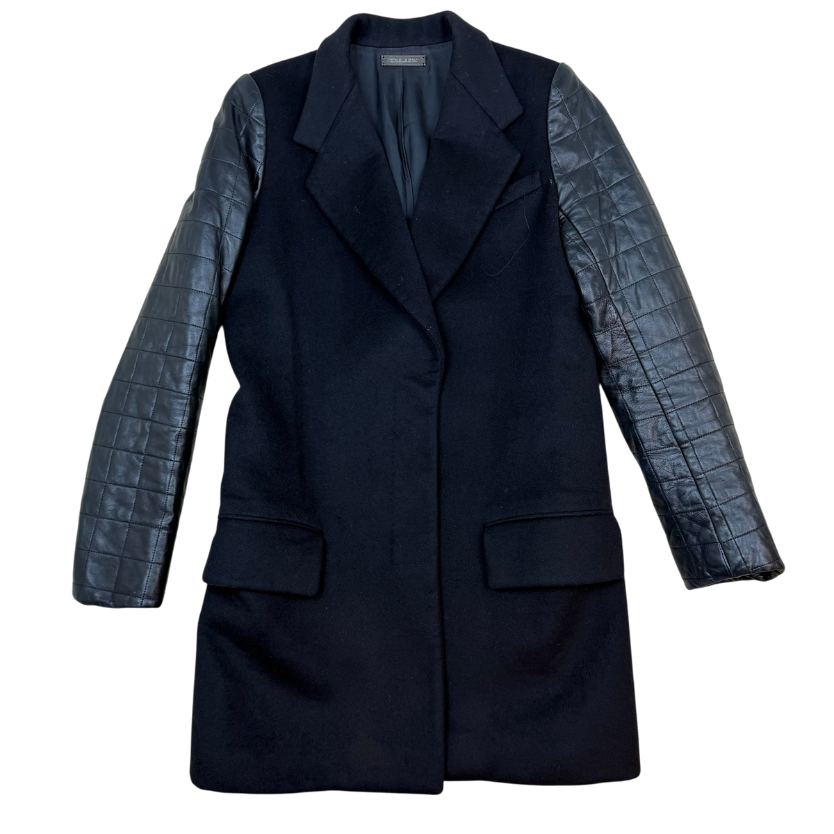 The Row Early 2010s Wool & Lambskin Leather Sleeve Coat Black (Size 42)
