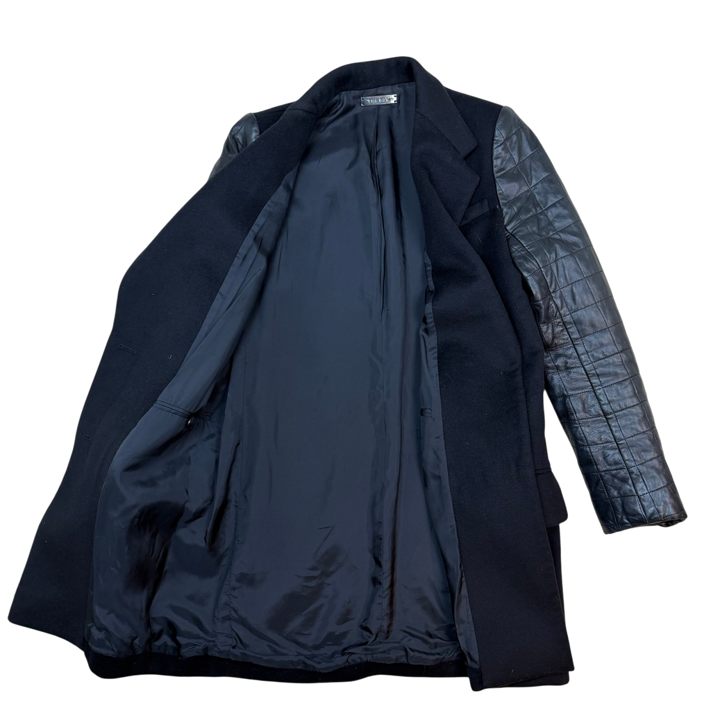 The Row Early 2010s Wool & Lambskin Leather Sleeve Coat Black (Size 42)