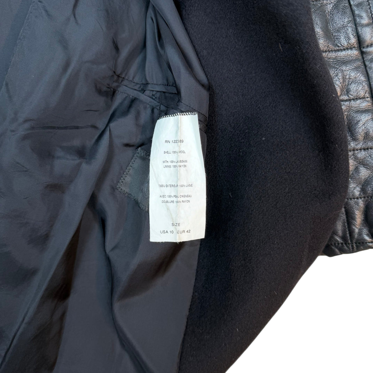 The Row Early 2010s Wool & Lambskin Leather Sleeve Coat Black (Size 42)