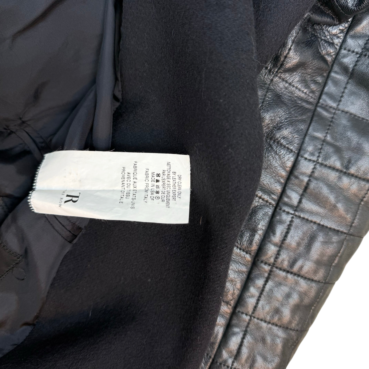 The Row Early 2010s Wool & Lambskin Leather Sleeve Coat Black (Size 42)