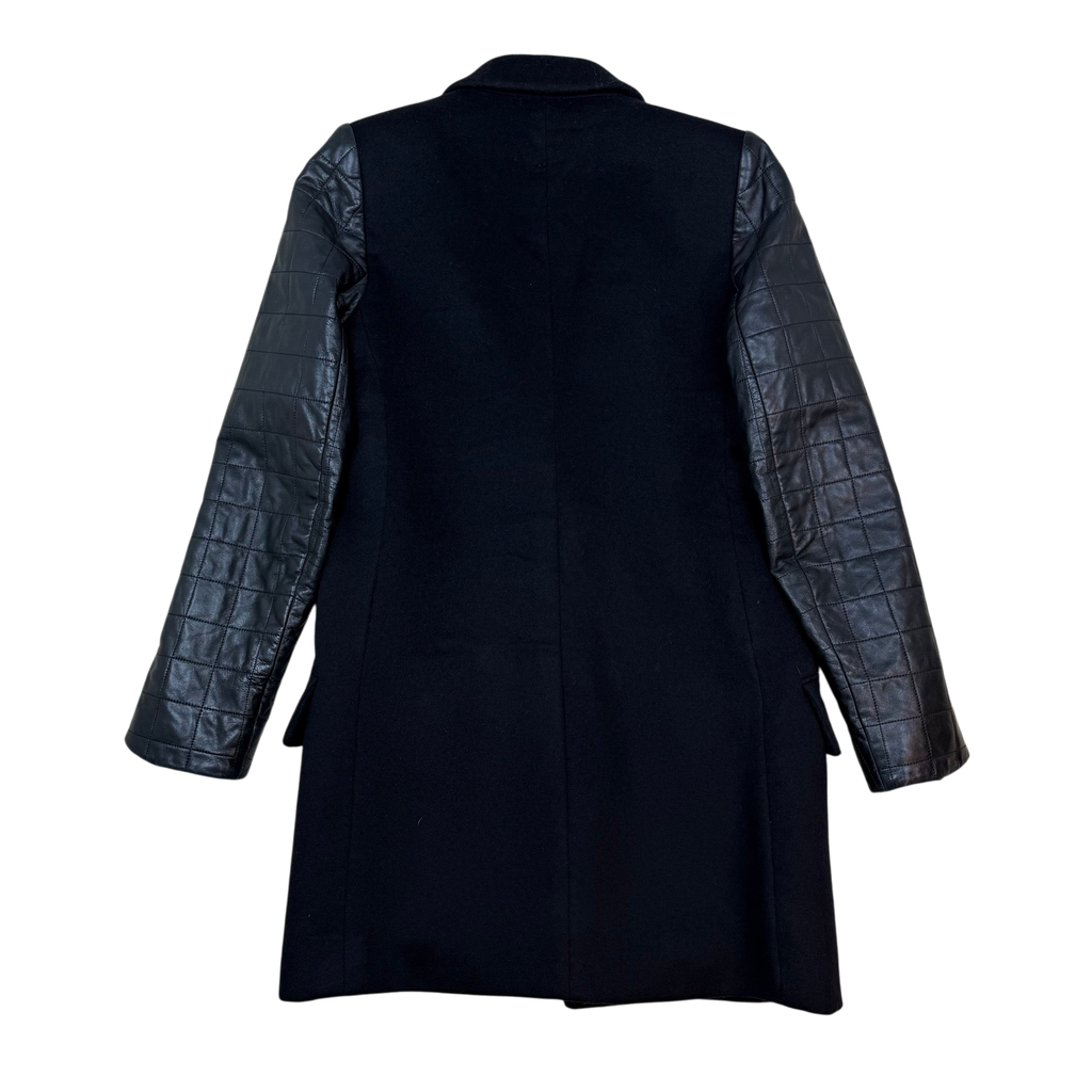 The Row Early 2010s Wool & Lambskin Leather Sleeve Coat Black (Size 42)