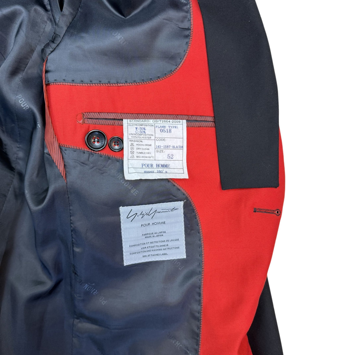 Yohji Yamamoto Pour Homme Contrast Panel Blazer Black/Red (Size 52/Fits M-L)