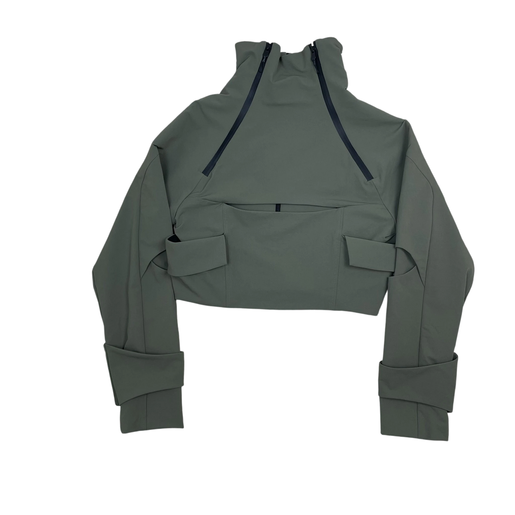 Zenno Archive ACCOX ACX Xirva cropped technical jacket in olive green with high collar and utility pockets