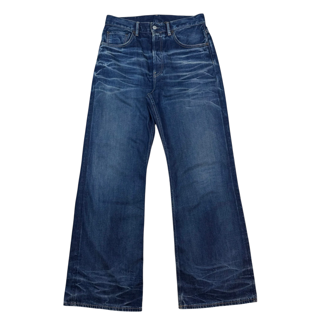 Zenno Archive Acne Studios dark wash denim jeans with whiskered fading and a wide leg fit