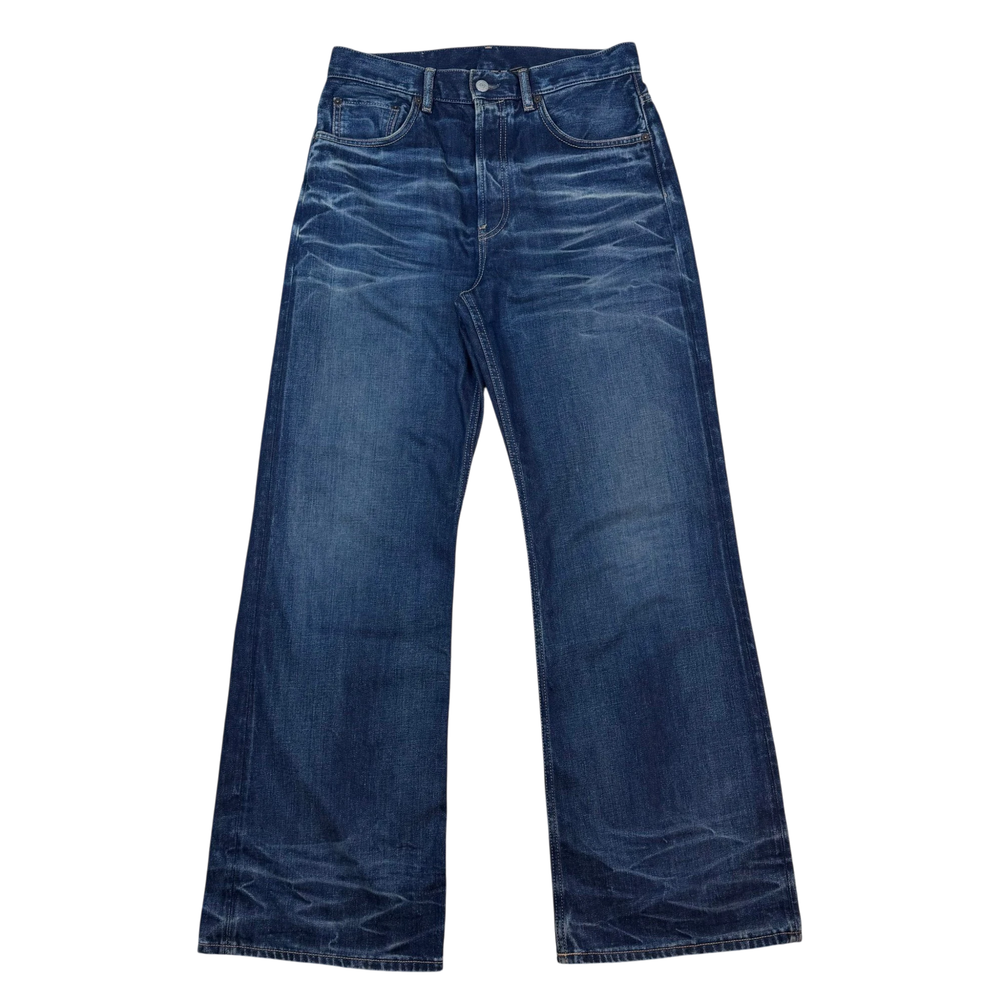 Zenno Archive Acne Studios dark wash denim jeans with whiskered fading and a wide leg fit