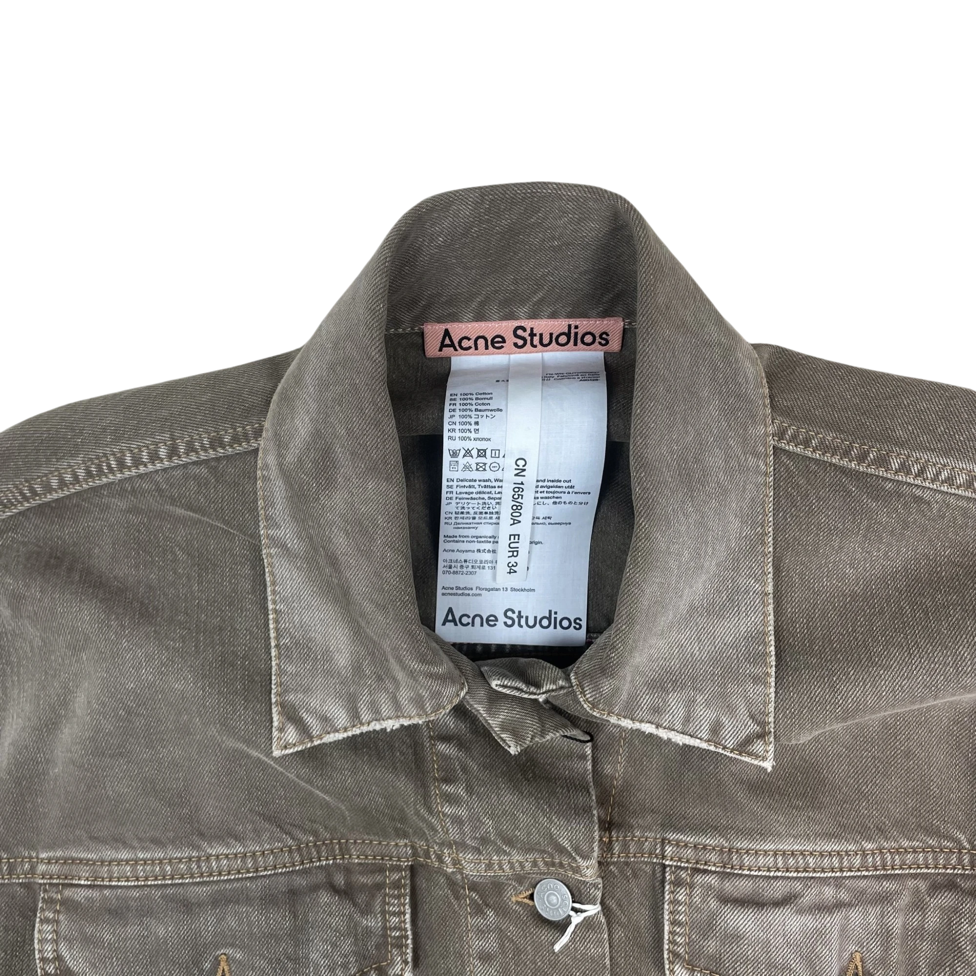Zenno Archive Acne Studios washed grey denim jacket collar and interior care label detail
