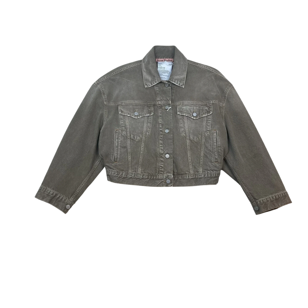 Zenno Archive Acne Studios washed grey denim jacket with a cropped fit and button-up front closure.