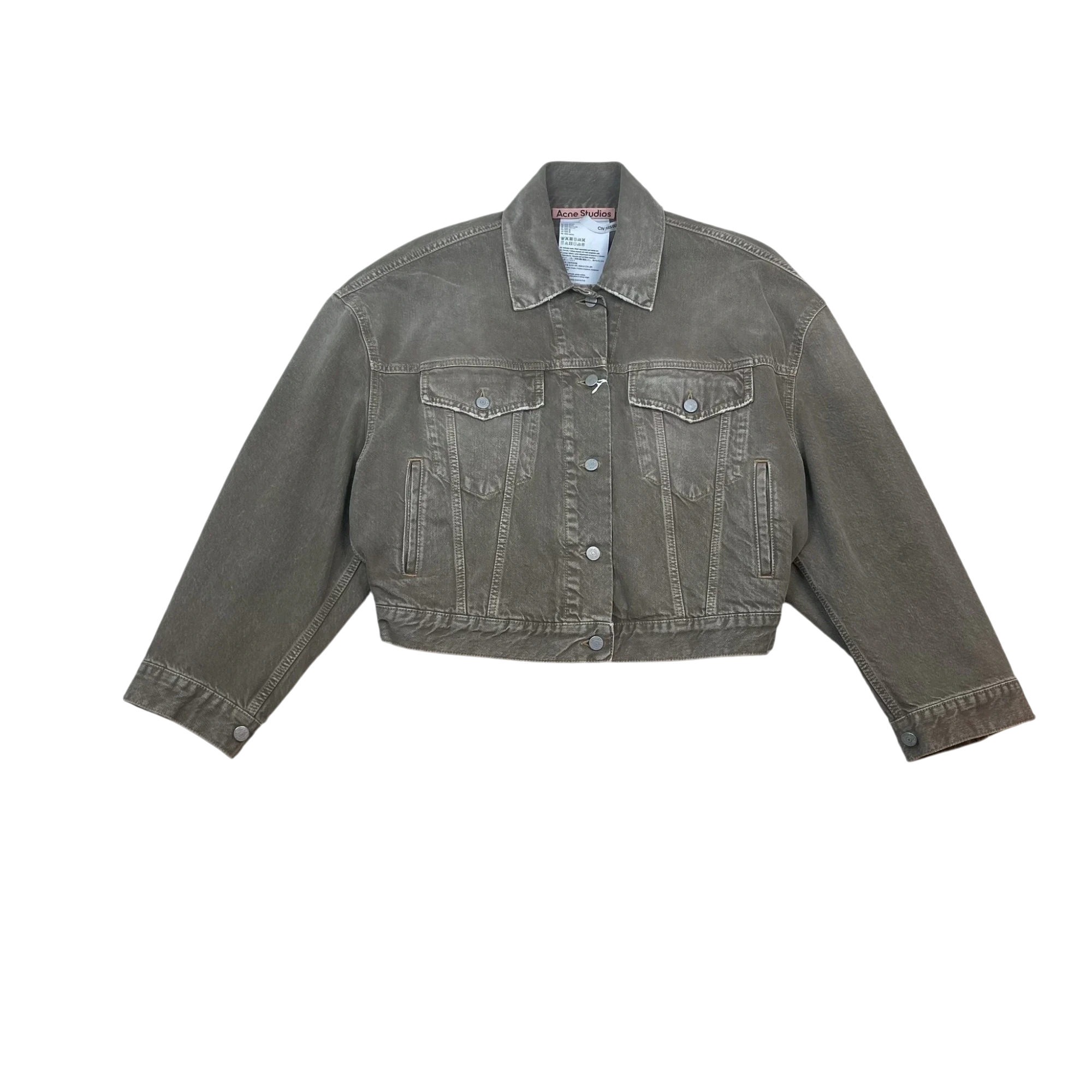 Zenno Archive Acne Studios washed grey denim jacket with a cropped fit and button-up front closure.
