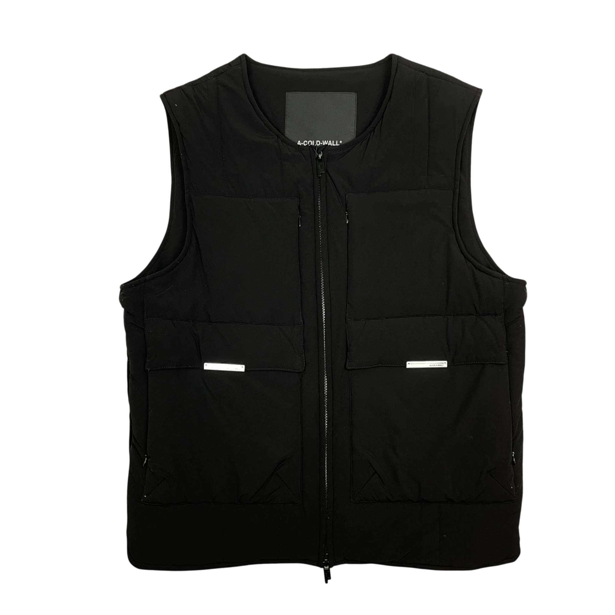 Zenno Archive A-COLD-WALL technical black puffer vest with front utility pockets and zip closure