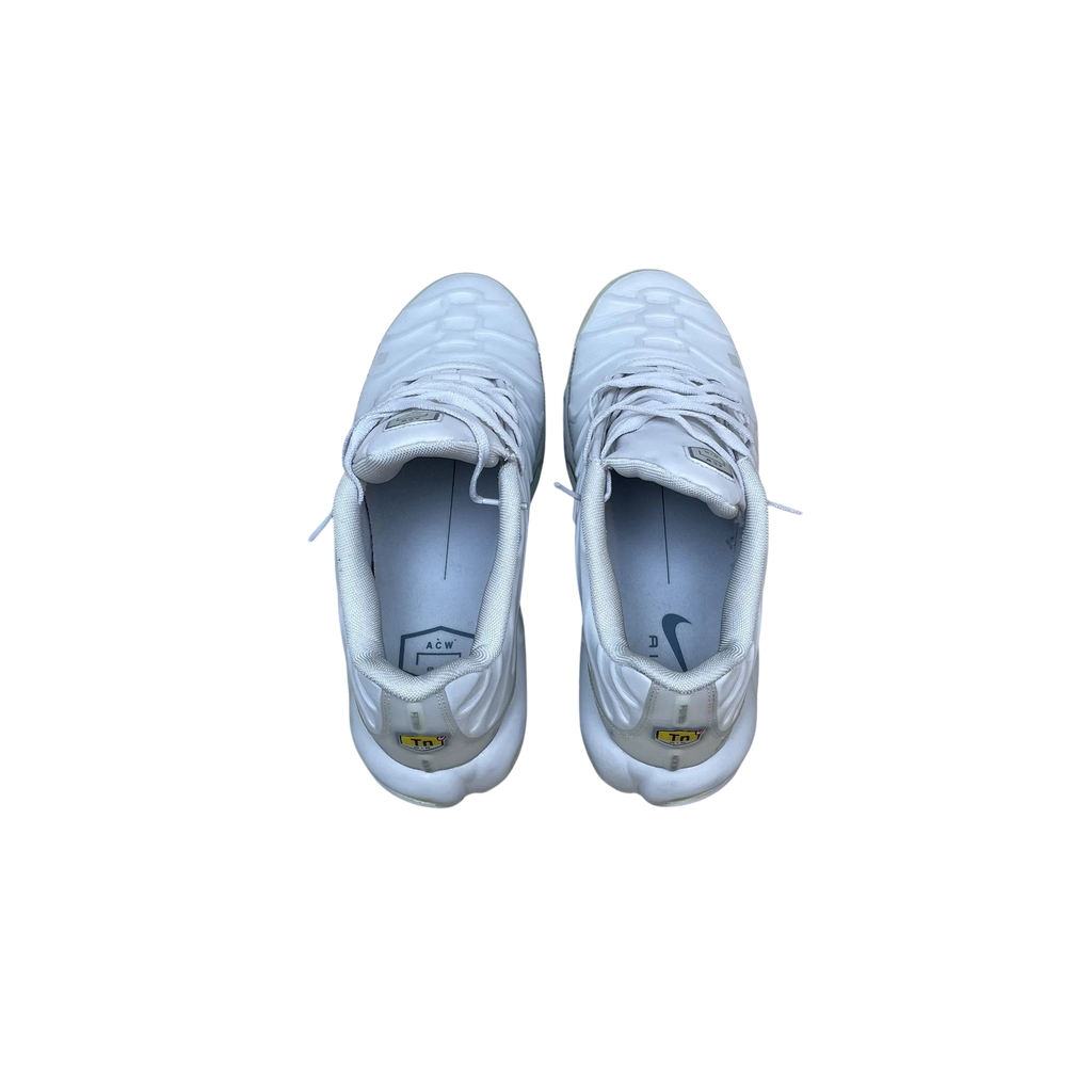 Zenno Archive ACW x Nike Air Max Plus TN sneakers in light bone white, top-down view showing interior branding.