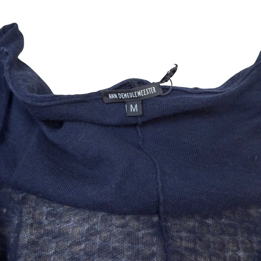 Zenno Archive Ann Demeulemeester navy cotton linen blend cardigan with size M neck label