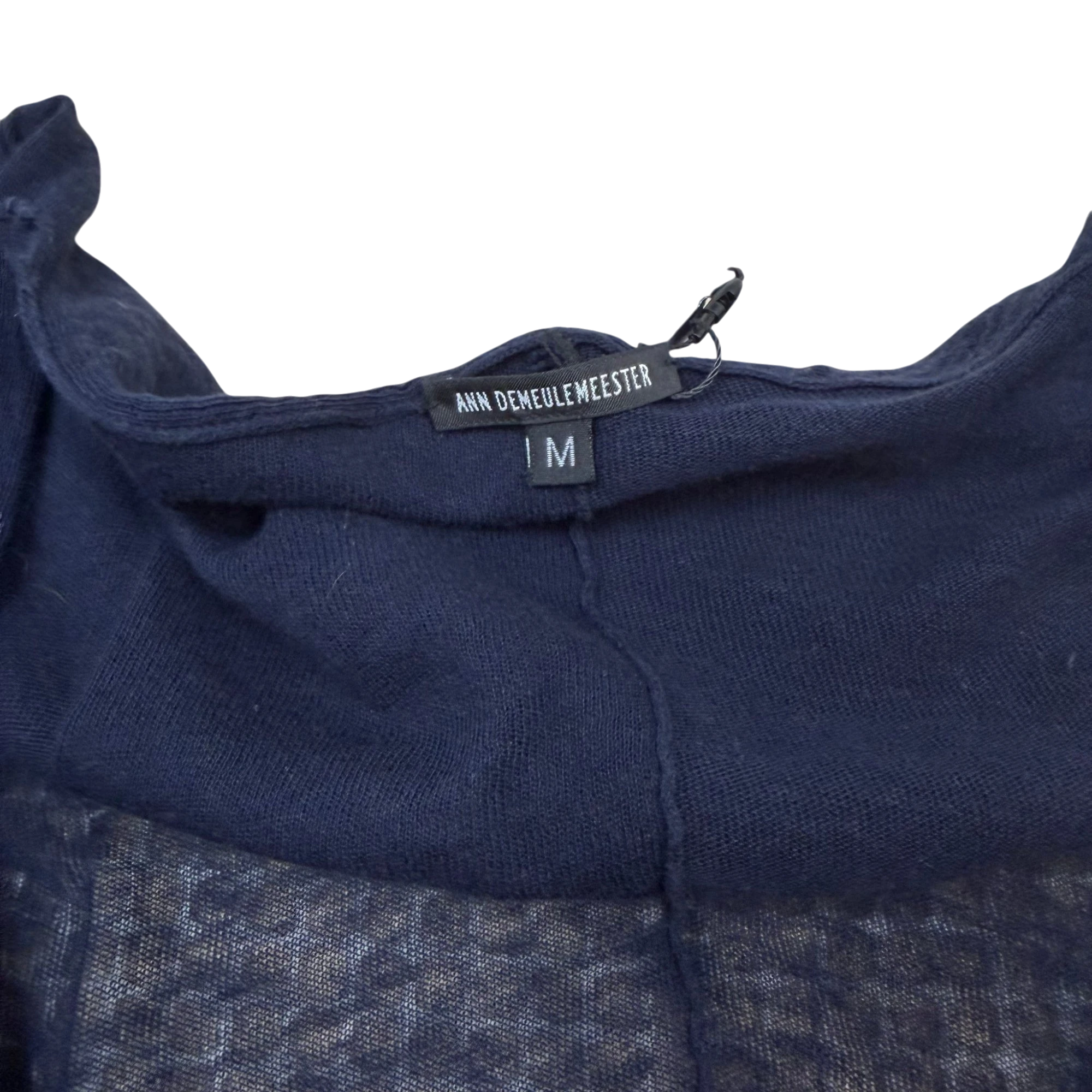 Zenno Archive Ann Demeulemeester navy cotton linen blend cardigan with size M neck label