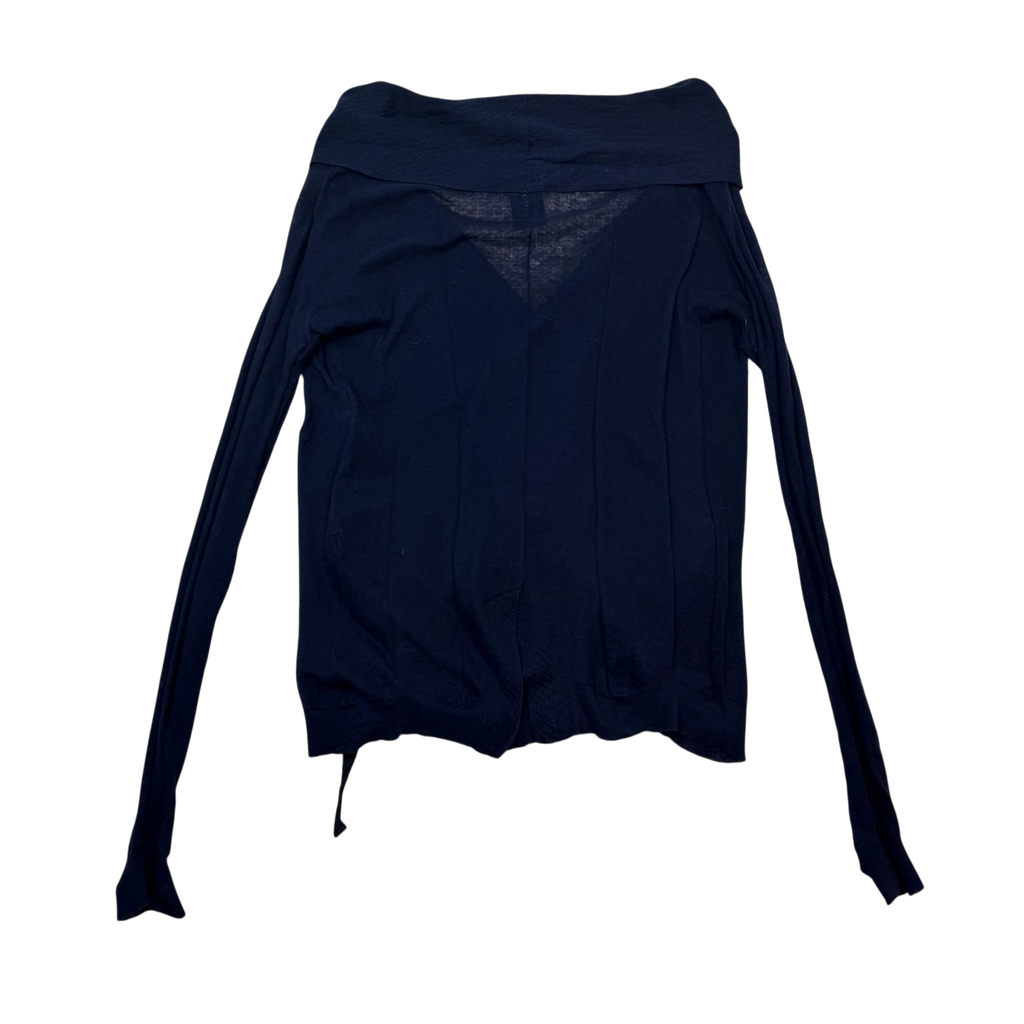 Zenno Archive Ann Demeulemeester navy blue cotton and linen blend tie-up cardigan with long sleeves
