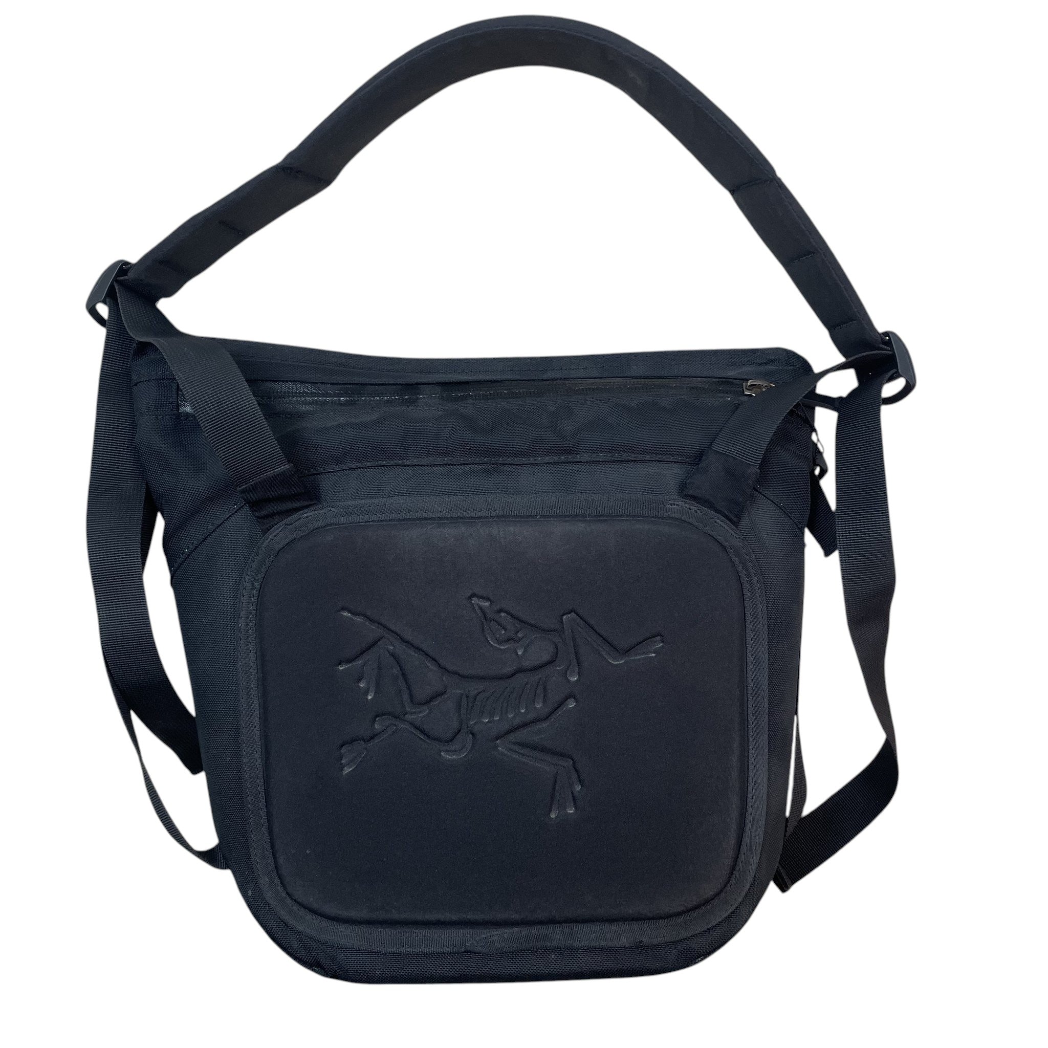 Zenno Archive Arc’teryx Arro 8 shoulder bag in black with a molded front panel and embossed logo