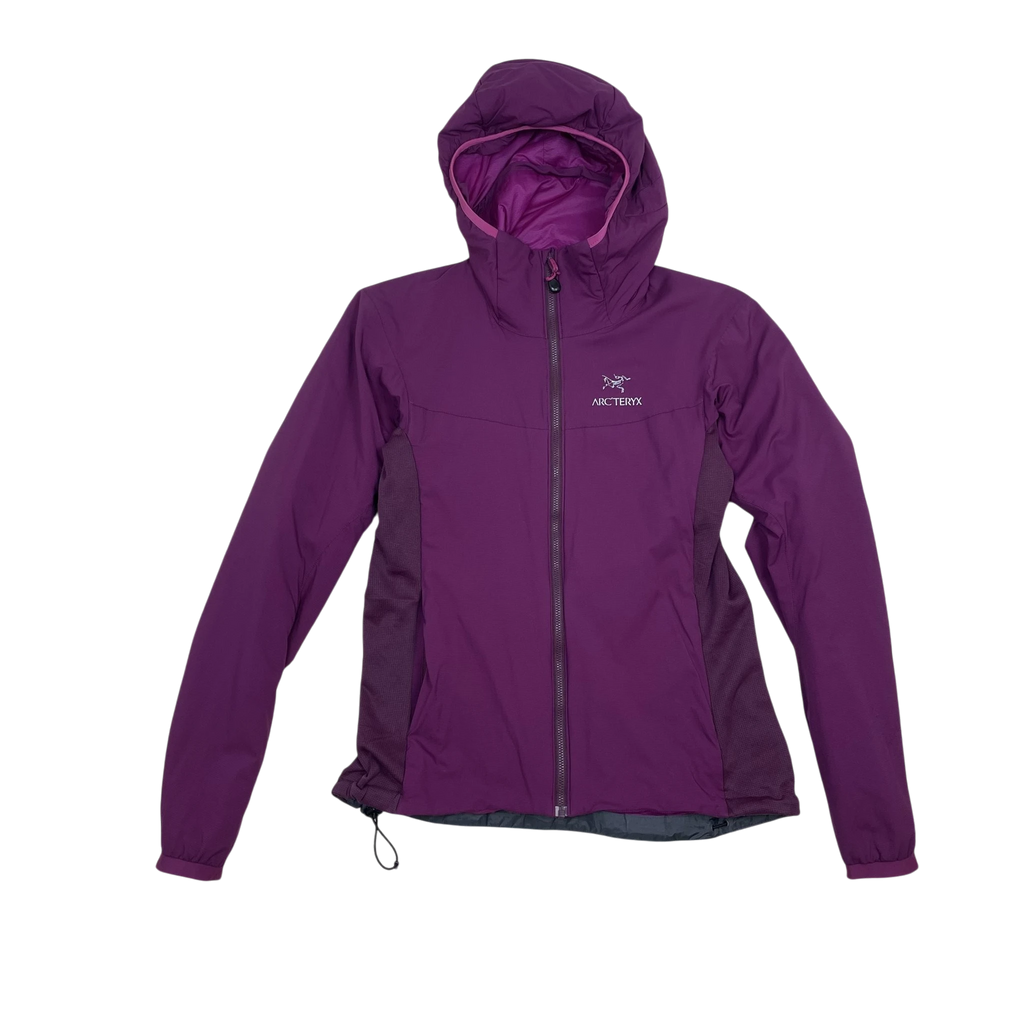 Zenno Archive Arc'teryx Women's Atom LT hooded jacket in purple with side stretch panels and front zip closure