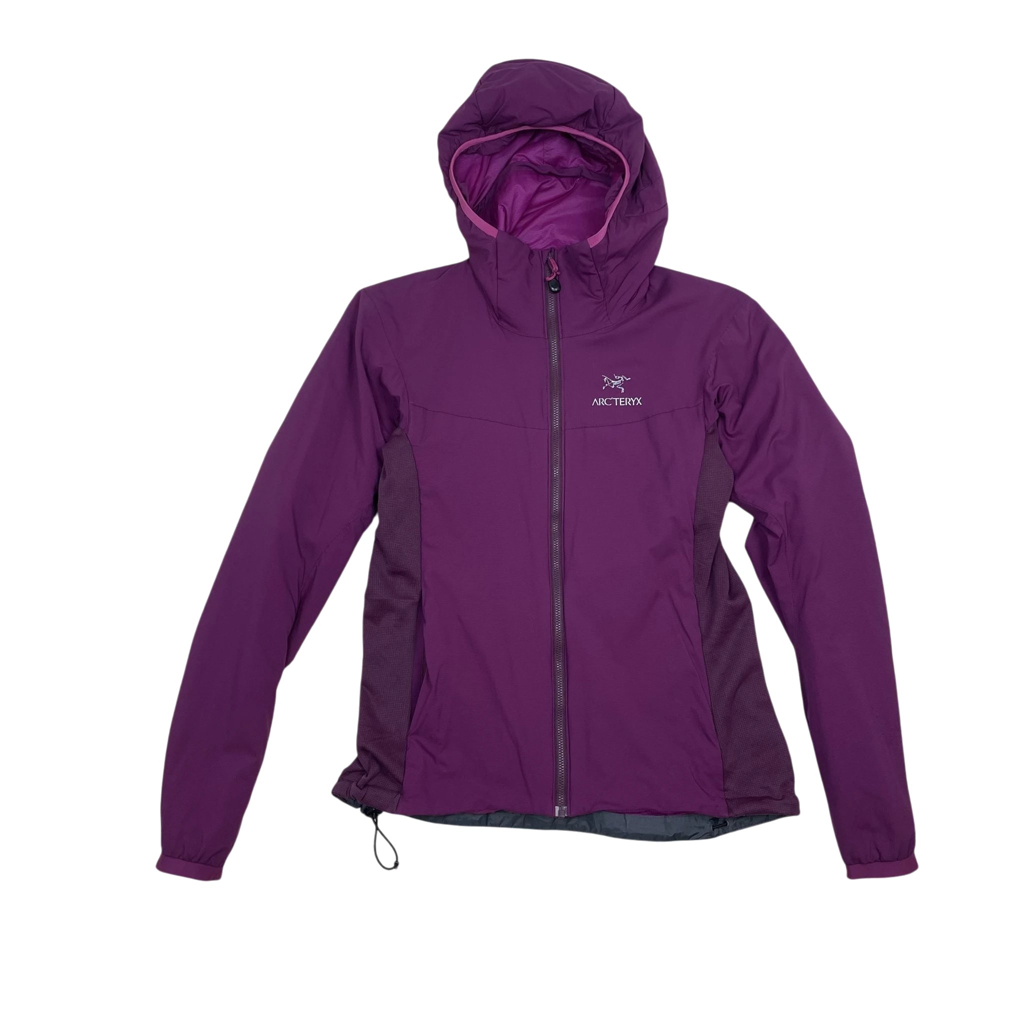 Zenno Archive Arc'teryx Women's Atom LT hooded jacket in purple with side stretch panels and front zip closure