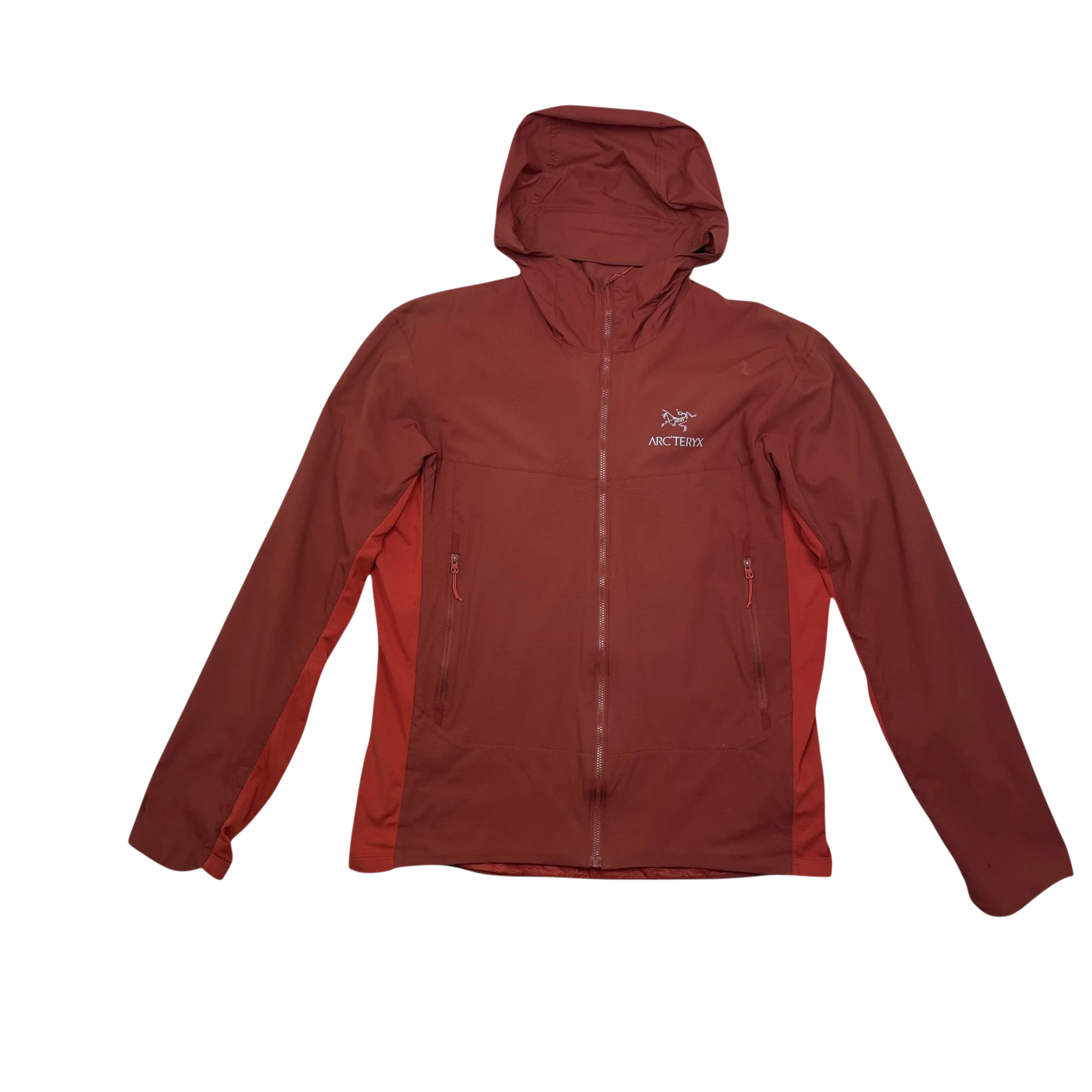 Zenno Archive Arc’teryx Atom SL red hooded jacket with front zip and logo detail