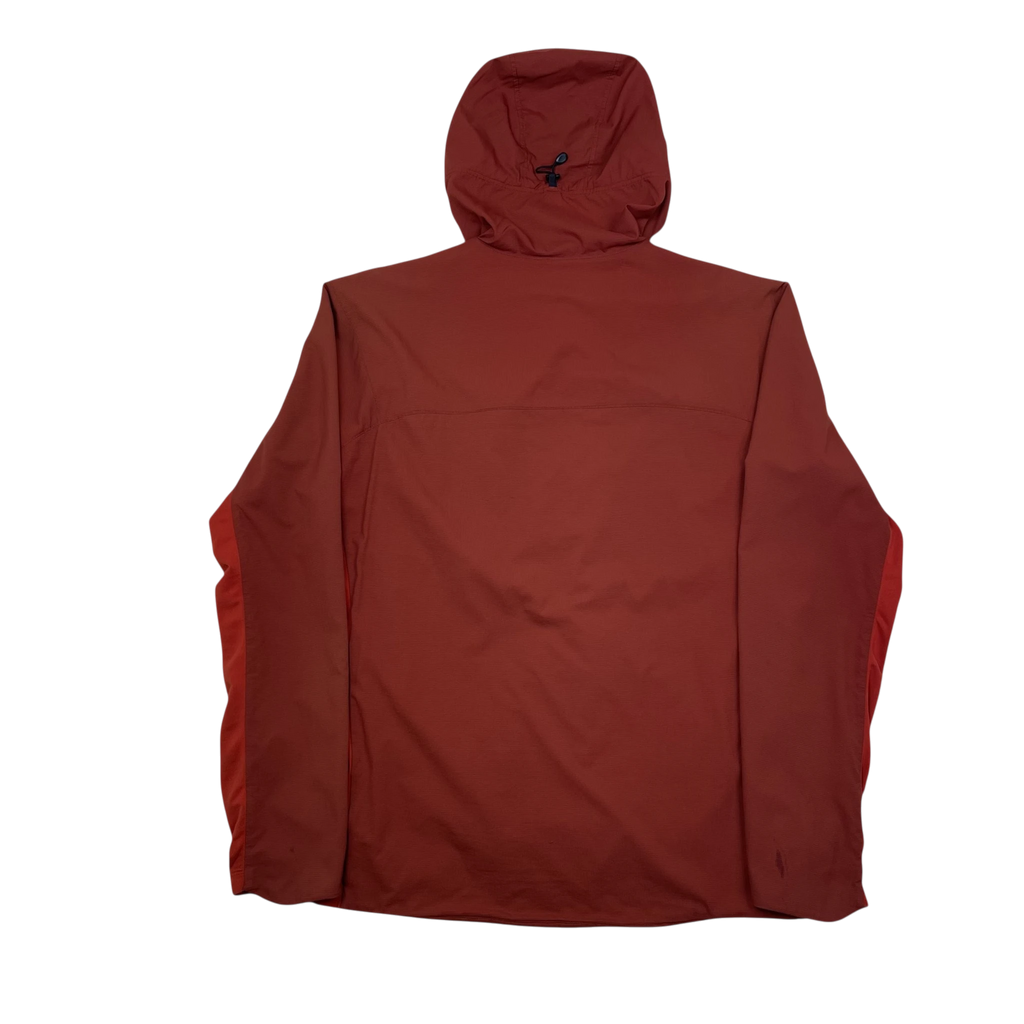 Zenno Archive Arc’teryx Atom SL hooded jacket in red, back view showing technical fabric and adjustable hood.