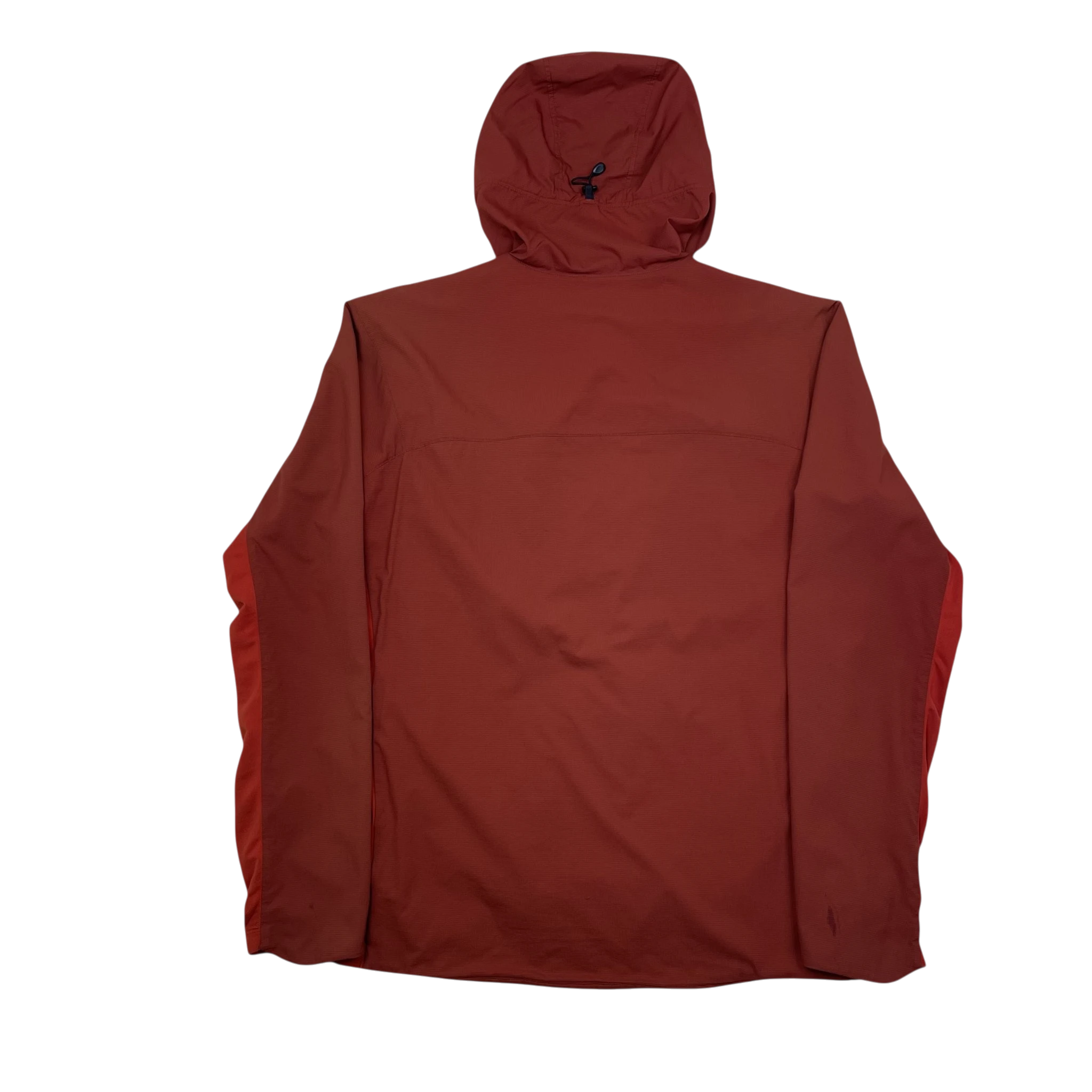 Zenno Archive Arc’teryx Atom SL hooded jacket in red, back view showing technical fabric and adjustable hood.