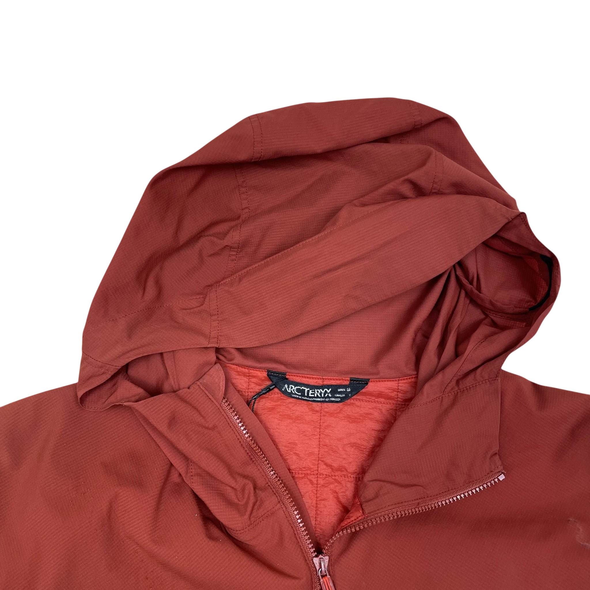 Zenno Archive Arc’teryx Atom SL red hooded jacket with lightweight technical fabric and front zipper closure