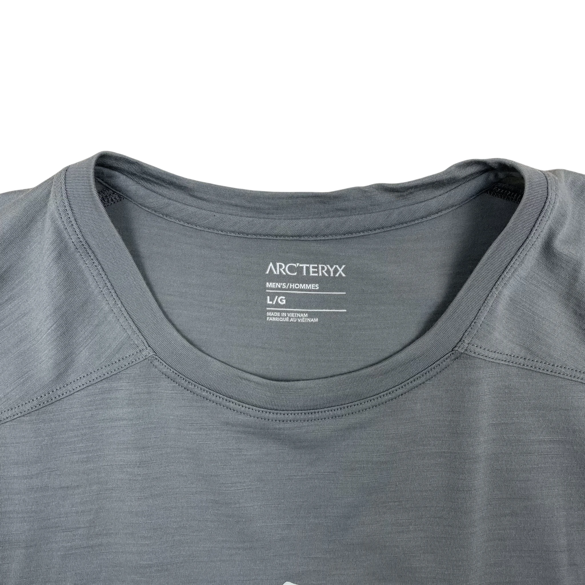 Zenno Archive grey Arcteryx dri-fit t-shirt with crew neck and printed size label detail