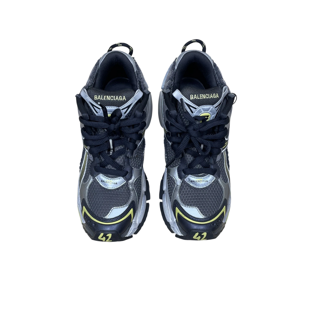 Zenno Archive Balenciaga 2022 Runner sneakers in grey and yellow with black laces and size 42 detailing