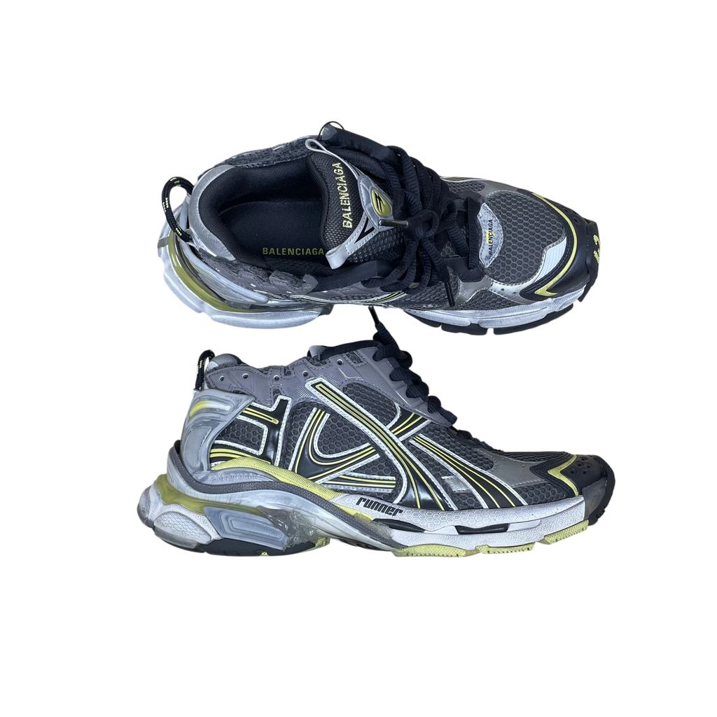 Zenno Archive Balenciaga 2022 Runner sneakers in grey and yellow with mesh and synthetic layered panels