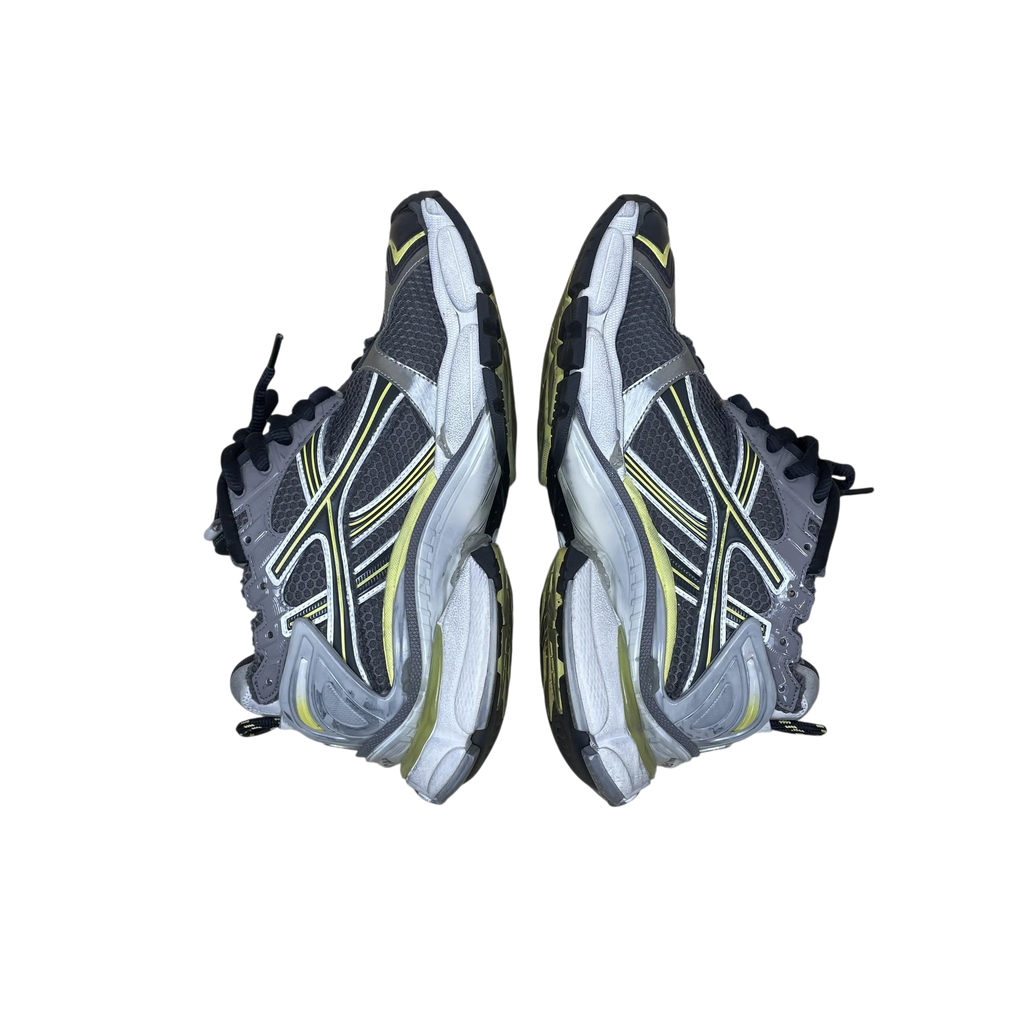 Zenno Archive Balenciaga 2022 Runner sneakers in grey and yellow with mesh and synthetic overlays.