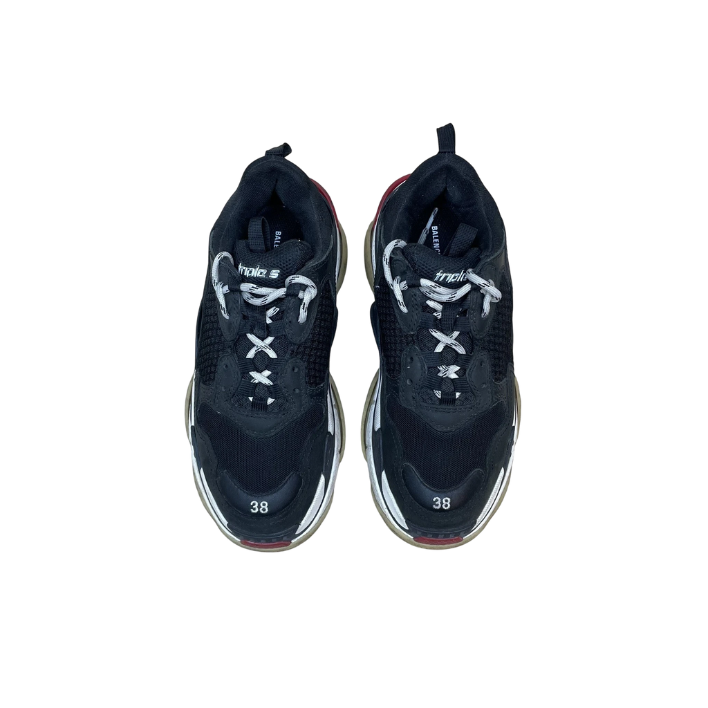 Zenno Archive Balenciaga Triple S sneakers in black, red, and white with size 38 embroidery on the toe